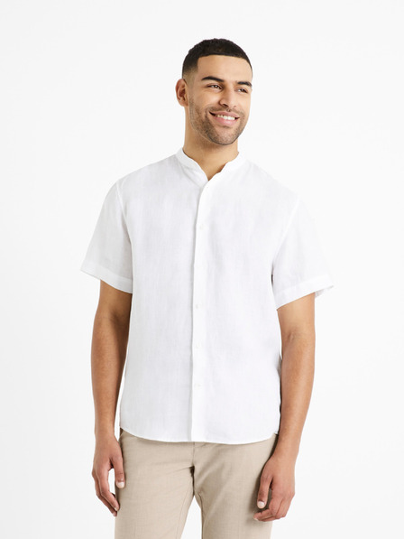 Celio Bílá pánská lněná košile Celio Damopoc