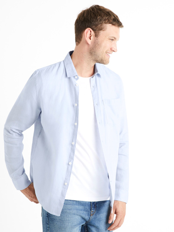 Celio Světle modrá pánská lněná košile Celio Daflix