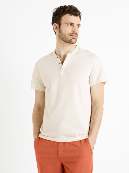 Celio Krémové pánské basic tričko Celio Cegeti