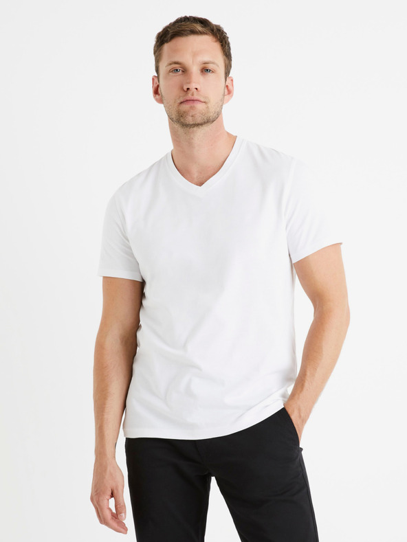 Celio Bílé pánské basic tričko Celio Debasev