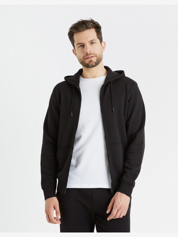 Celio Černá pánská basic mikina s kapucí Celio Fethree