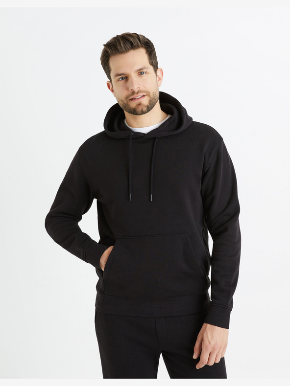 Celio Černá pánská mikina s kapucí Celio Fesix