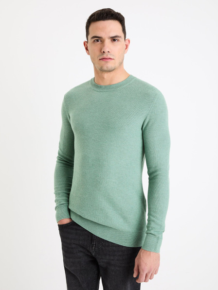 Celio Zelený pánský basic svetr Celio Bepic