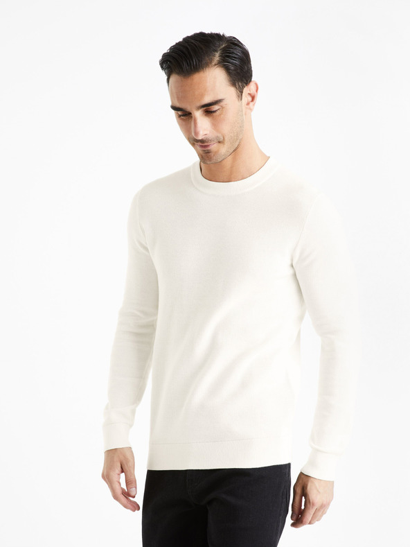 Celio Krémový pánský basic svetr Celio Bepic