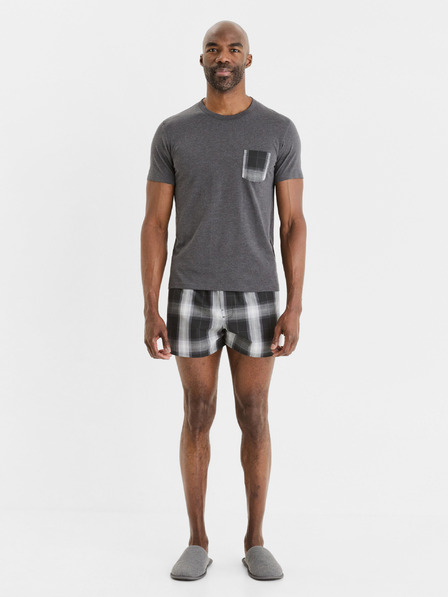 Celio Šedé pánské kostkované krátké pyžamo Celio Gipyshort2