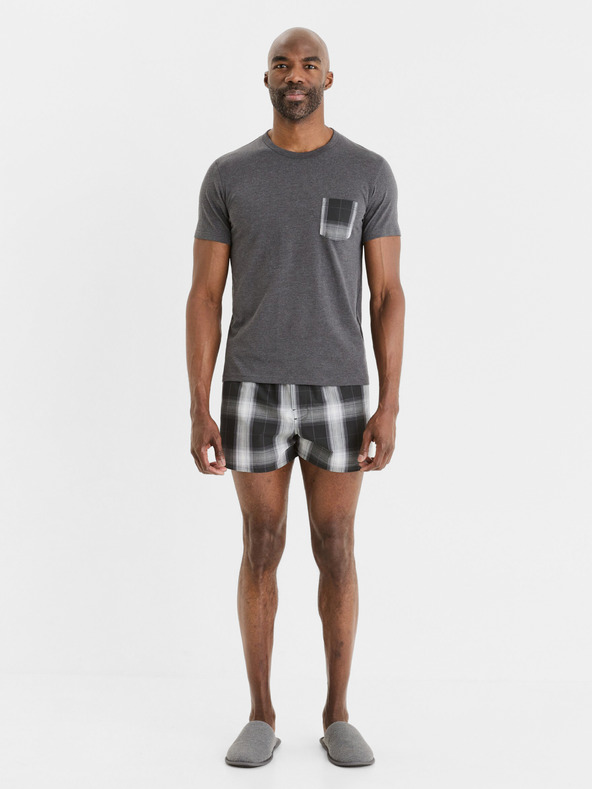 Celio Šedé pánské kostkované krátké pyžamo Celio Gipyshort2