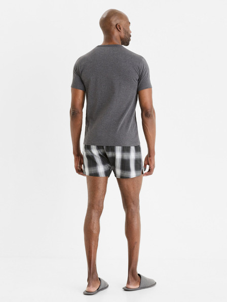 Celio Šedé pánské kostkované krátké pyžamo Celio Gipyshort2