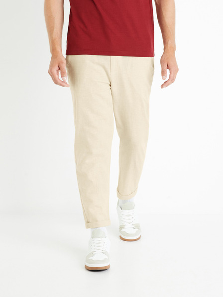 Celio Béžové pánské kalhoty s příměsí lnu Celio Dolinco