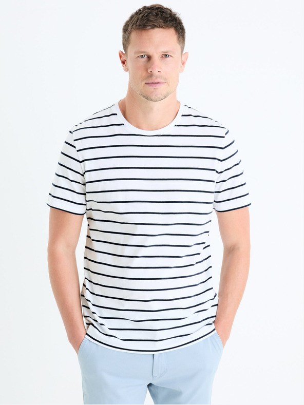 Celio Bílé pánské pruhované tričko Celio Gebaser