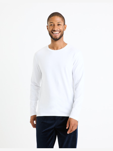 Celio Bílé pánské tričko s dlouhým rukávem Celio Fabeille2 regular