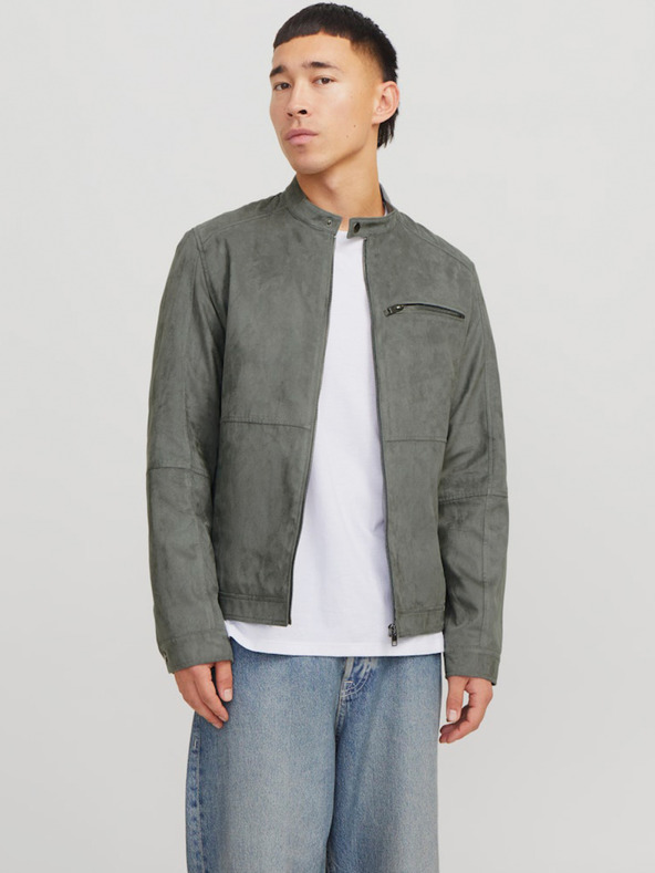 Jack & Jones Šedá pánská bunda v semišové úpravě Jack & Jones