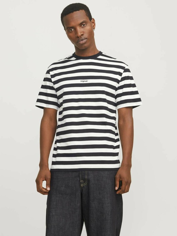 Jack & Jones Bílo-černé pánské pruhované tričko Jack & Jones