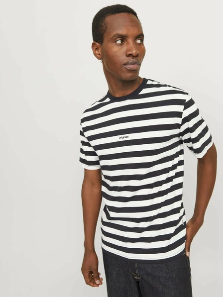 Jack & Jones Bílo-černé pánské pruhované tričko Jack & Jones