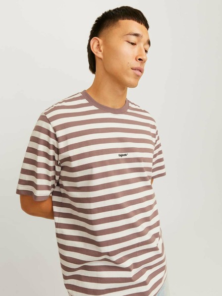 Jack & Jones Bílo-hnědé pánské pruhované tričko Jack & Jones