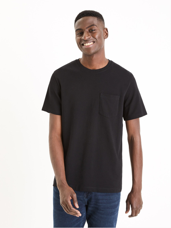 Celio Černé pánské basic tričko Celio Gepik