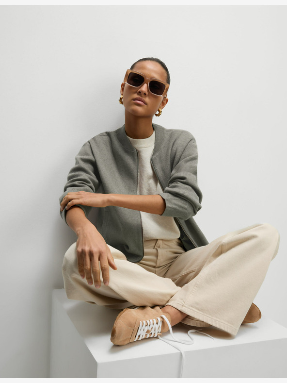 Marks & Spencer Pletený kardigan ve stylu bomber s texturou a kulatým výstřihem Marks & Spencer hnědá