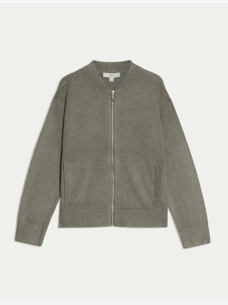 Marks & Spencer Pletený kardigan ve stylu bomber s texturou a kulatým výstřihem Marks & Spencer hnědá