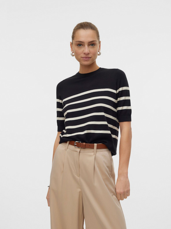 Vero Moda Béžovo-černý dámský pruhovaný svetr Vero Moda