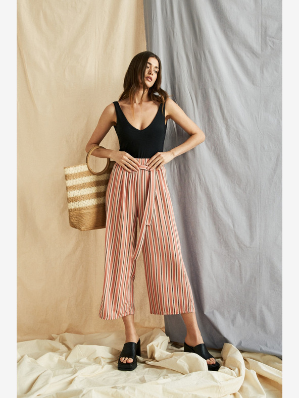 Moodo Růžové dámské pruhované culottes Moodo