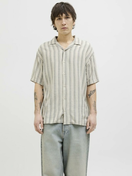 Jack & Jones Béžová pánská pruhovaná košile s krátkým rukávem Jack & Jones