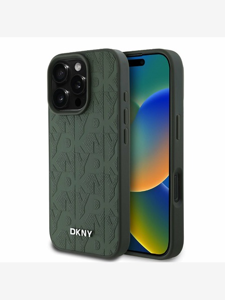 DKNY DKNY PU Leather Grid Pattern Magsafe Zadní Kryt pro iPhone 16 Pro Green
