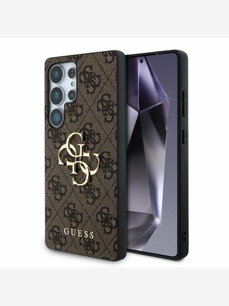 Guess PU 4G Metal Logo Zadní Kryt pro Samsung Galaxy S25 Ultra Brown Obal na telefon