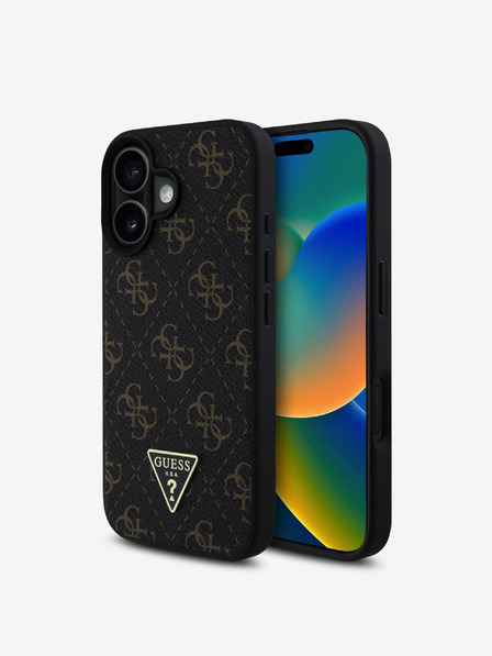 Guess Guess PU Leather 4G Triangle Metal Logo Zadní Kryt pro iPhone 16 Black