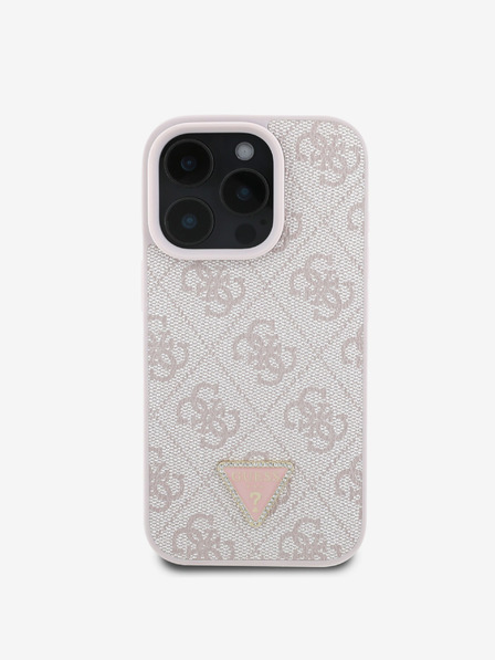 Guess Guess PU 4G Strass Triangle Metal Logo Zadní Kryt pro iPhone 16 Pro Pink