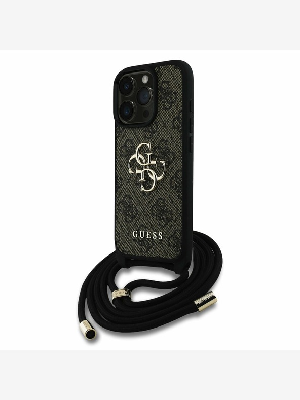 Guess Guess PU 4G Metal Logo Crossbody Popruh Zadní Kryt pro iPhone 15 Pro Max Brown