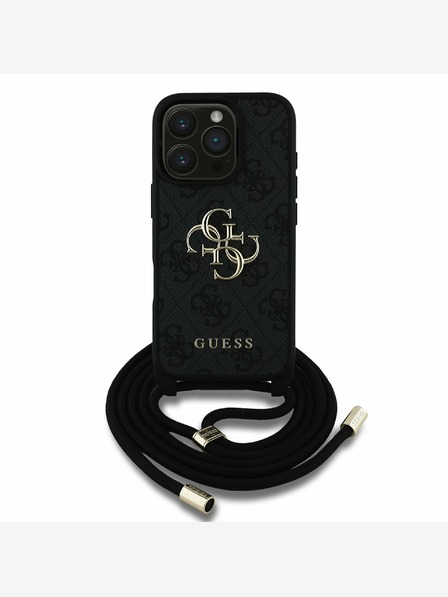 Guess Guess PU 4G Metal Logo Crossbody Popruh Zadní Kryt pro iPhone 16 Pro Black