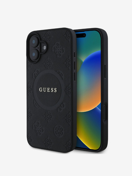 Guess Guess Saffiano Peony Stamp MagSafe Zadní Kryt pro iPhone 16 Black