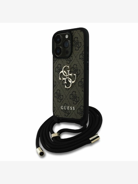 Guess Guess PU 4G Metal Logo Crossbody Popruh Zadní Kryt pro iPhone 16 Pro Max Brown