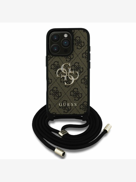 Guess Guess PU 4G Metal Logo Crossbody Popruh Zadní Kryt pro iPhone 16 Pro Max Brown