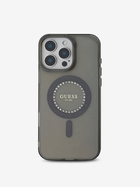 Guess Guess IML Rhinestones Ring MagSafe Zadní Kryt pro iPhone 16 Pro Max Black