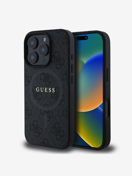 Guess PU Leather 4G Colored Ring MagSafe Zadní Kryt pro iPhone 16 Pro Max Black Obal na telefon