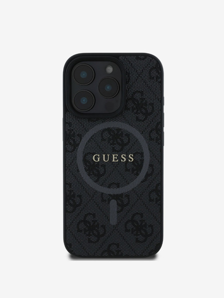 Guess PU Leather 4G Colored Ring MagSafe Zadní Kryt pro iPhone 16 Pro Max Black Obal na telefon