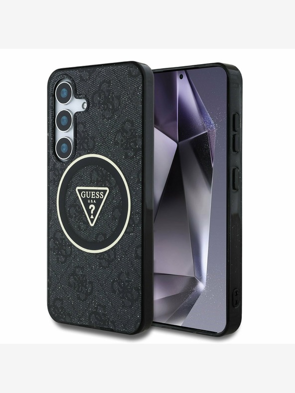Guess Guess IML 4G Glitter and Triangle Logo MagSafe Zadní Kryt pro Samsung Galaxy S25+ Black