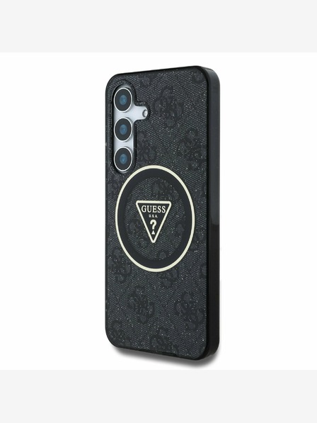 Guess Guess IML 4G Glitter and Triangle Logo MagSafe Zadní Kryt pro Samsung Galaxy S25+ Black