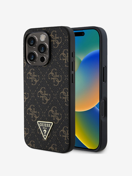 Guess Guess PU Leather 4G Triangle Metal Logo Zadní Kryt pro iPhone 16 Pro Black