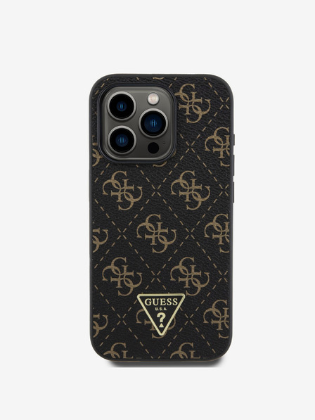 Guess Guess PU Leather 4G Triangle Metal Logo Zadní Kryt pro iPhone 16 Pro Black