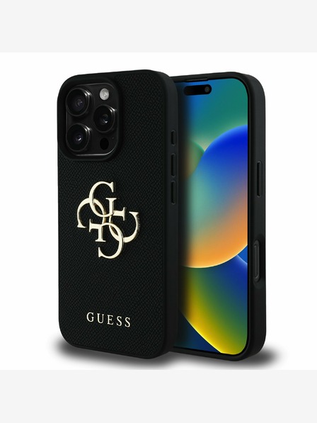 Guess Guess PU Grained 4G Metal Logo Zadní Kryt pro iPhone 16 Pro Black