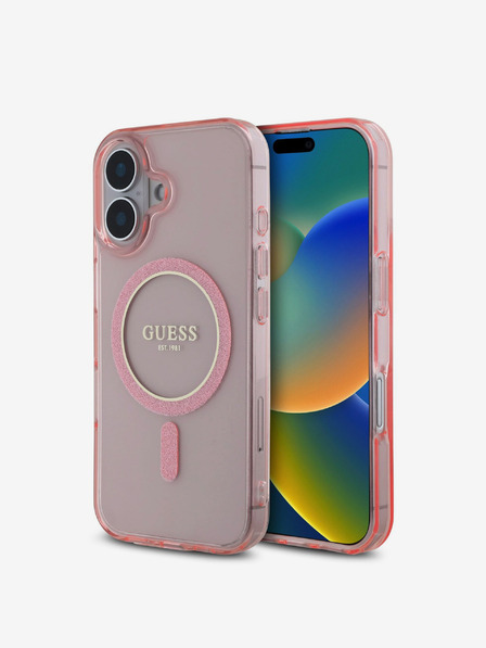 Guess Guess IML Glitter Ring MagSafe Zadní Kryt pro iPhone 16 Pink
