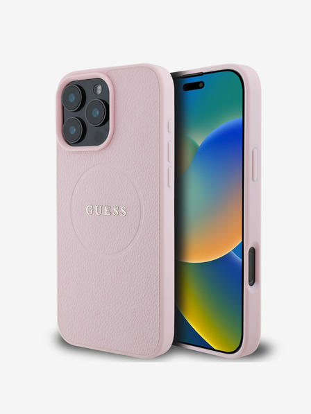 Guess Guess PU Grained Classic Logo MagSafe Zadní Kryt pro iPhone 16 Pro Pink