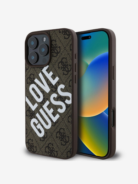 Guess Guess PU Leather 4G Big Love Logo MagSafe Zadní Kryt pro iPhone 16 Pro Max Brown