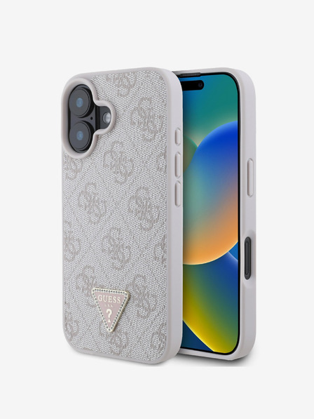 Guess Guess PU 4G Strass Triangle Metal Logo Zadní Kryt pro iPhone 16 Pink