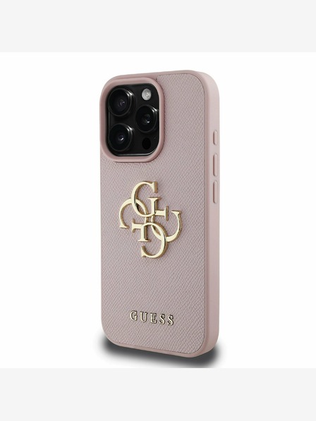 Guess Guess PU Grained 4G Metal Logo Zadní Kryt pro iPhone 15 Pro Pink