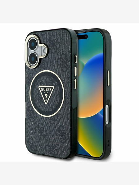 Guess Guess IML 4G Glitter and Triangle Logo MagSafe Zadní Kryt pro iPhone 16 Black