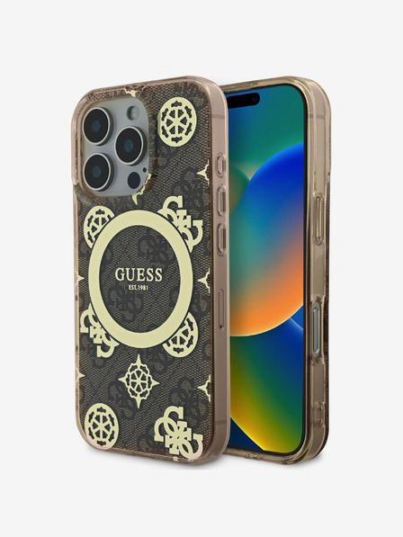 Guess Guess IML 4G Peony MagSafe Zadní Kryt pro iPhone 16 Pro Brown