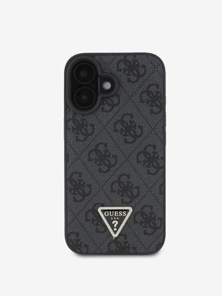 Guess Guess PU 4G Strass Triangle Metal Logo Zadní Kryt + Crossbody Popruh pro iPhone 16 Black