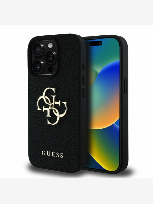 Guess Guess PU Grained 4G Metal Logo Zadní Kryt pro iPhone 15 Pro Black